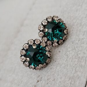 Austrian Crystal Earrings in Antique Silver